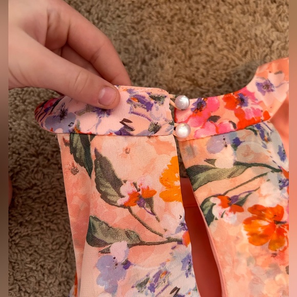 Flora orange dress with color accents of purple, blue, green and pink - Picture 3 of 4